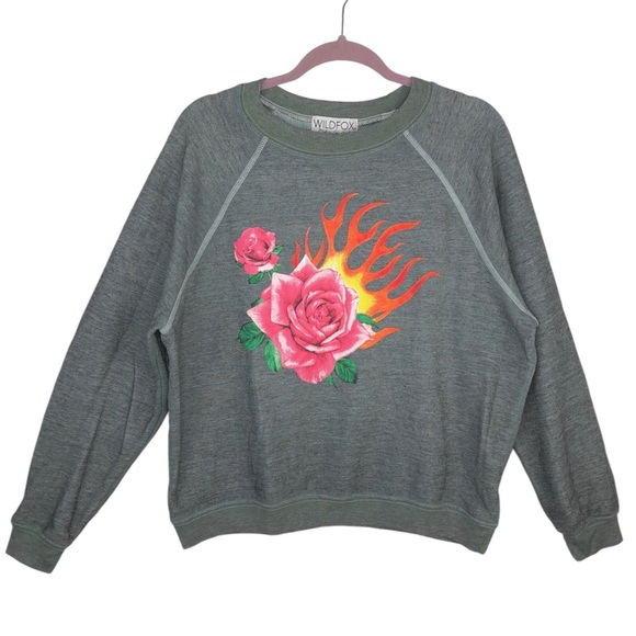 🆕 Wildfox Rose Blaze Graphic Sweatshirt - Picture 1 of 7
